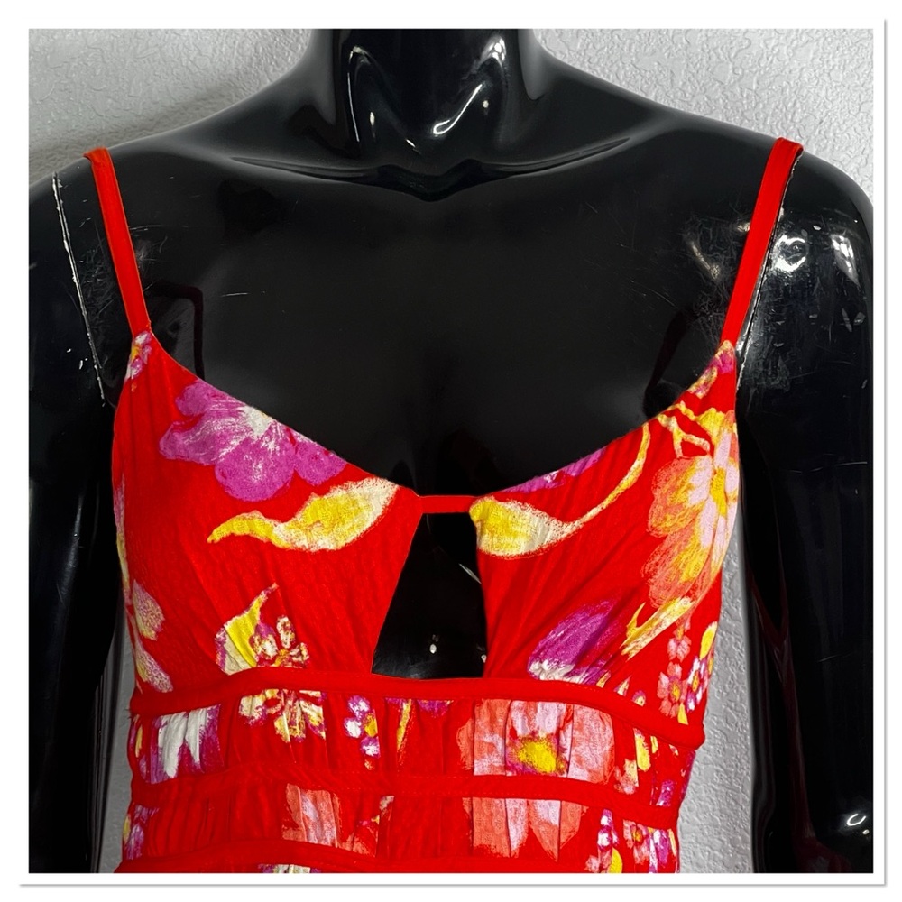 FREE PEOPLE Wisteria Maxi Dress Floral Vibrant Orange Sz M Viscous - Picture 4 of 12